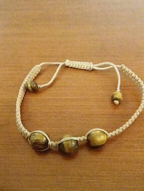 Hand-Knotted Beige Bracelet with Brown Beads Adjustable